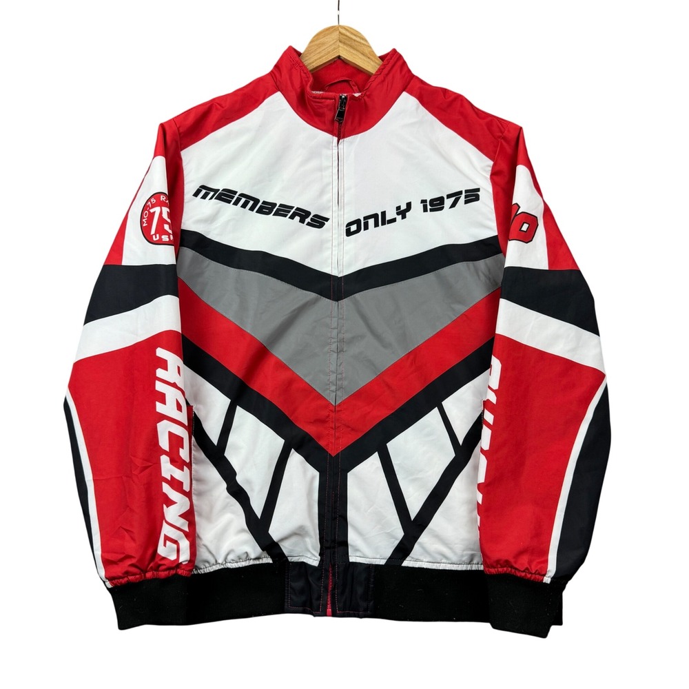 Members Only Sport Racing Jacket Men Medium Red White Black Moto Streetwear